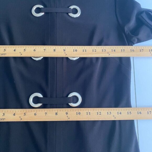 Joseph Ribkoff Stretch Fitted Dress Size 8 Black Silver Eyelets Half Sleeve - Picture 9 of 11